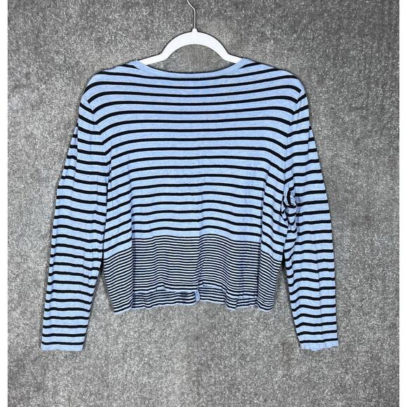 J Jill Cardigan Sweater Womens Size Large Petite Blue Striped Button Up - Picture 2 of 6